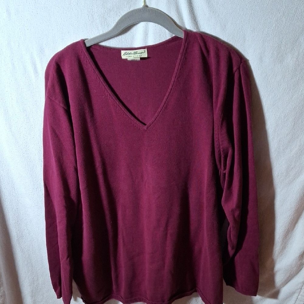 Eddie Bauer Red V-Neck Sweater Classic Knit (Can062)